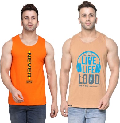 MINISTRY OF FRIENDS Printed Men Scoop Neck Beige, Orange T-Shirt