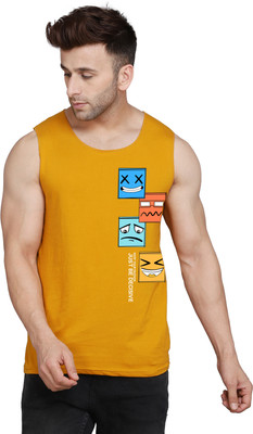 SLOWLORIS Printed Men Round Neck Yellow, White T-Shirt