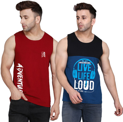 SLOWLORIS Printed Men Round Neck Black, Dark Blue, Maroon T-Shirt
