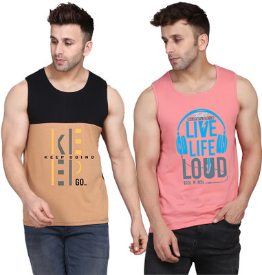 SLOWLORIS Printed Men Round Neck Pink, Black, Beige T-Shirt