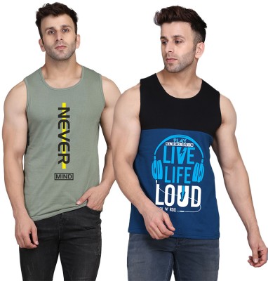 Cryptic Printed Men Scoop Neck Black, Dark Blue, Light Green T-Shirt