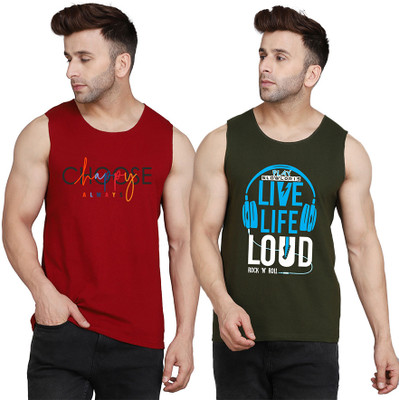 Cryptic Typography Men Scoop Neck Dark Green, Maroon T-Shirt