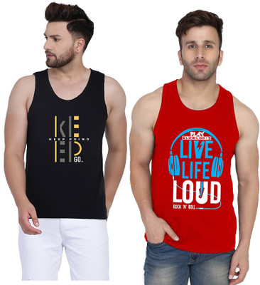 SLOWLORIS Printed Men Round Neck Red, Black T-Shirt