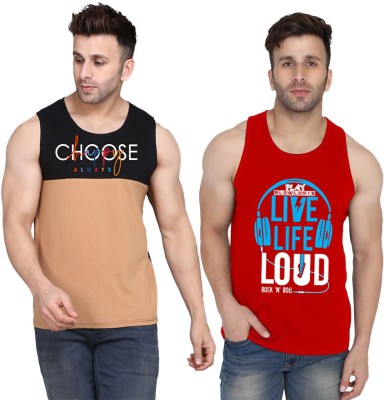 Cryptic Printed Men Scoop Neck Red, Black, Beige T-Shirt