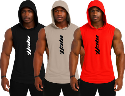Bhadawar creations Printed Men Hooded Neck Black, Grey, Red T-Shirt