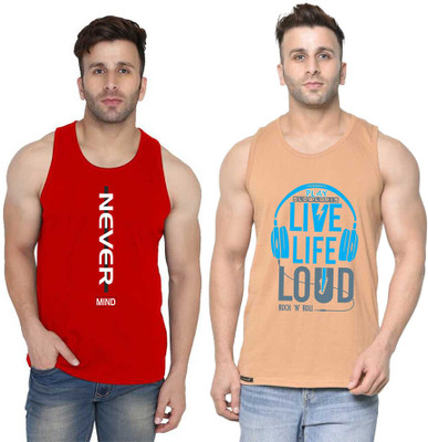 SLOWLORIS Printed Men Round Neck Beige, Red T-Shirt