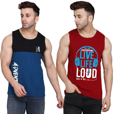 SLOWLORIS Printed Men Scoop Neck Maroon, Black, Dark Blue T-Shirt