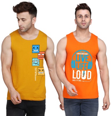 SLOWLORIS Printed Men Scoop Neck Orange, Yellow, White T-Shirt