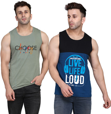 TEEFOX Printed Men Round Neck Black, Dark Blue, Light Green T-Shirt