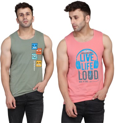 SLOWLORIS Printed Men Scoop Neck Pink, Light Green T-Shirt