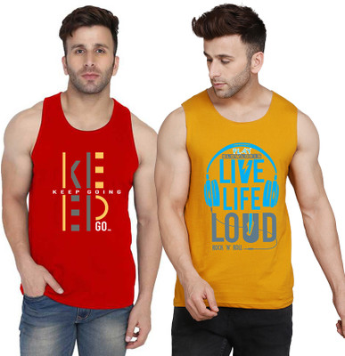 SLOWLORIS Typography Men Round Neck Yellow, White, Red T-Shirt
