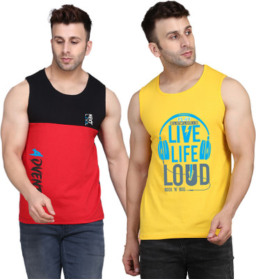 SLOWLORIS Printed Men Scoop Neck Yellow, Black, Red T-Shirt