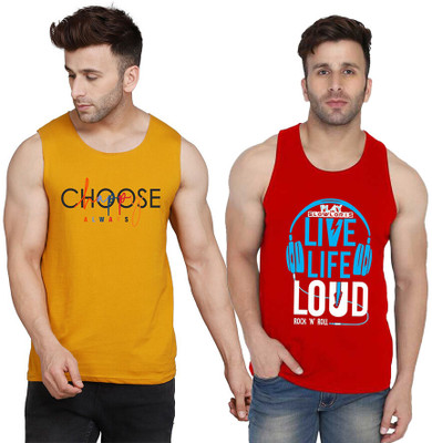 SLOWLORIS Printed Men Scoop Neck Red, Yellow, White T-Shirt