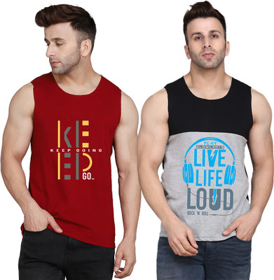 SLOWLORIS Printed, Colorblock Men Round Neck Black, Grey, Maroon T-Shirt