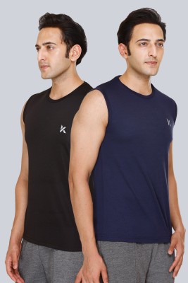 indian krait Solid Men Scoop Neck Black, Blue T-Shirt