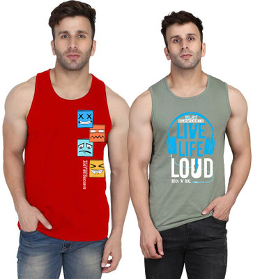 SLOWLORIS Printed Men Scoop Neck Light Green, Red T-Shirt
