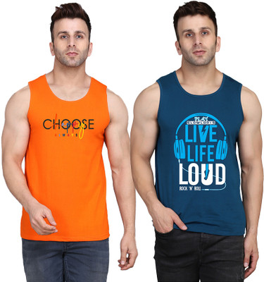 Cryptic Typography Men Scoop Neck Dark Blue, Orange T-Shirt