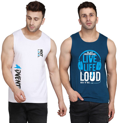 SLOWLORIS Printed Men Round Neck Dark Blue, White T-Shirt