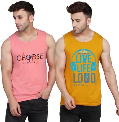 TEEFOX Printed Men Scoop Neck Yellow, White, Pink T-Shirt