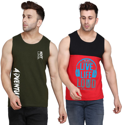 Cryptic Colorblock, Printed Men Round Neck Black, Red, Dark Green T-Shirt