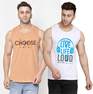 Cryptic Printed Men Scoop Neck White, Beige T-Shirt