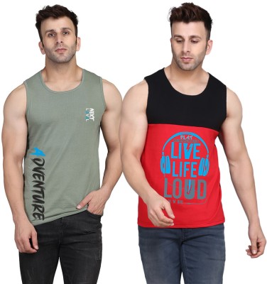 Cryptic Printed Men Scoop Neck Black, Red, Light Green T-Shirt