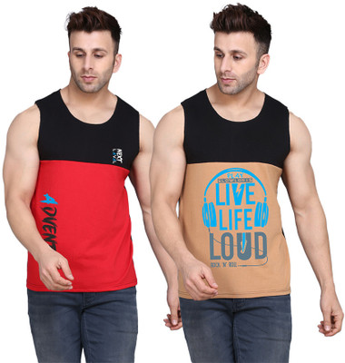 SLOWLORIS Printed Men Scoop Neck Black, Beige, Red T-Shirt