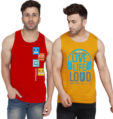 SLOWLORIS Printed Men Scoop Neck Yellow, White, Red T-Shirt