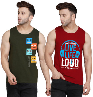SLOWLORIS Printed Men Scoop Neck Maroon, Dark Green T-Shirt