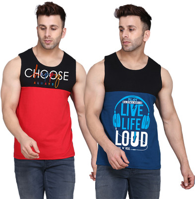 TEEFOX Printed Men Round Neck Black, Dark Blue, Red T-Shirt