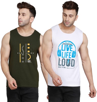 Cryptic Printed Men Scoop Neck White, Dark Green T-Shirt