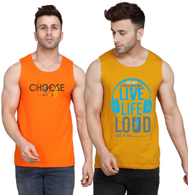 SLOWLORIS Printed Men Scoop Neck Yellow, White, Orange T-Shirt