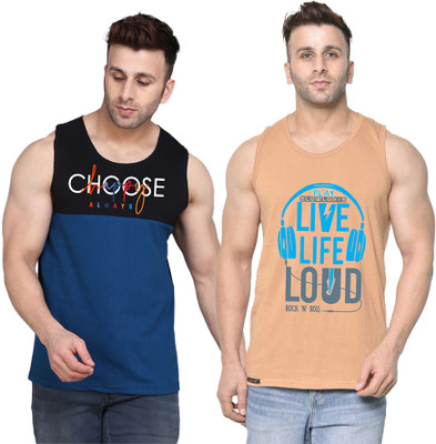 SLOWLORIS Printed, Colorblock Men Scoop Neck Beige, Black, Dark Blue T-Shirt