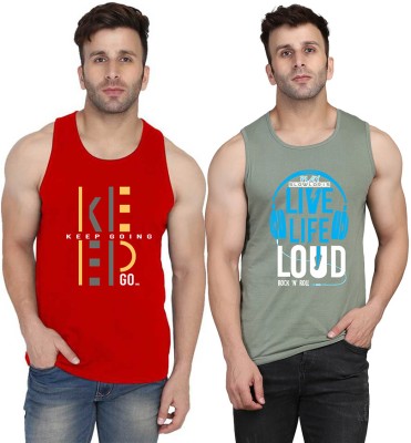 Cryptic Printed Men Scoop Neck Light Green, Red T-Shirt