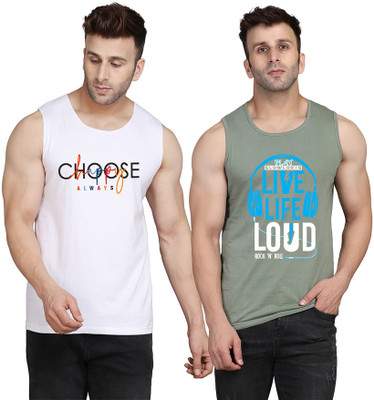 SLOWLORIS Printed Men Scoop Neck Light Green, White T-Shirt