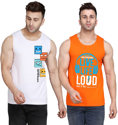 Cryptic Printed Men Scoop Neck Orange, White T-Shirt
