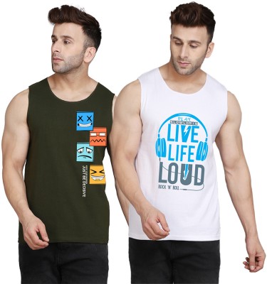 Cryptic Printed Men Scoop Neck White, Dark Green T-Shirt