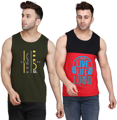 TEEFOX Printed Men Round Neck Black, Red, Dark Green T-Shirt