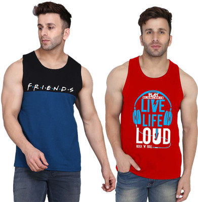 SLOWLORIS Printed Men Scoop Neck Red, Black, Dark Blue T-Shirt