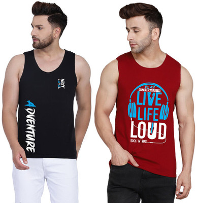 SLOWLORIS Printed Men Round Neck Maroon, Black T-Shirt