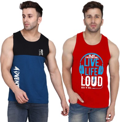 TEEFOX Printed Men Scoop Neck Red, Black, Dark Blue T-Shirt