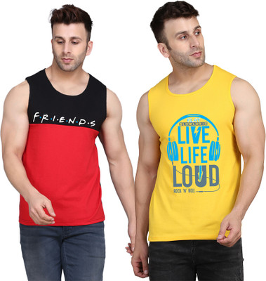 SLOWLORIS Printed Men Round Neck Yellow, Black, Red T-Shirt
