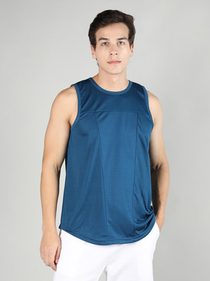 CHKOKKO Solid Men Round Neck Blue T-Shirt