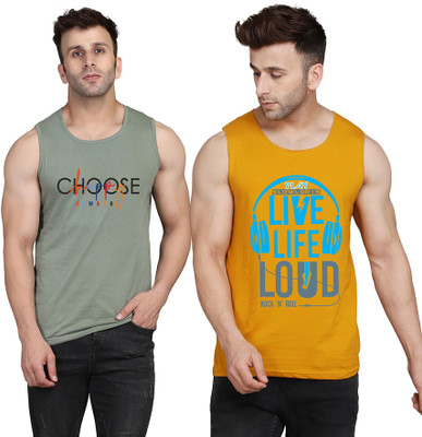 SLOWLORIS Printed Men Scoop Neck Yellow, White, Light Green T-Shirt