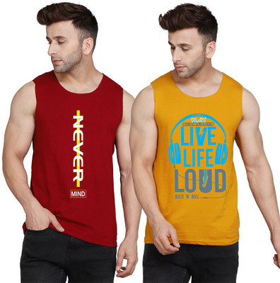 SLOWLORIS Printed Men Scoop Neck Yellow, White, Maroon T-Shirt