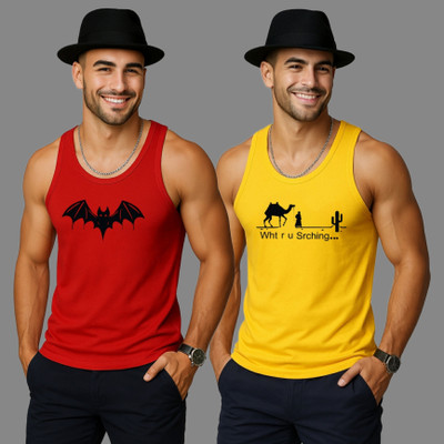 SSJE Printed Men Scoop Neck Red, Yellow T-Shirt