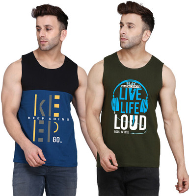 SLOWLORIS Printed Men Scoop Neck Dark Green, Black, Dark Blue T-Shirt