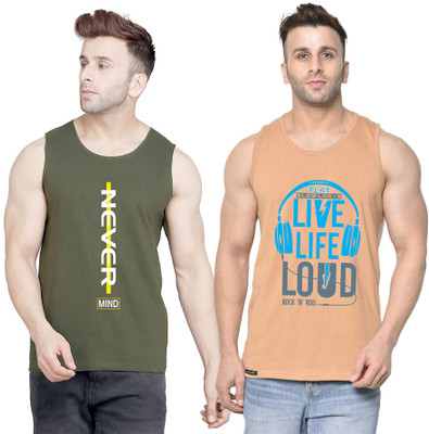 SLOWLORIS Printed Men Round Neck Beige, Dark Green T-Shirt