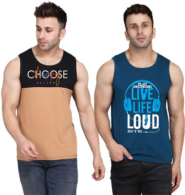 SLOWLORIS Printed Men Round Neck Dark Blue, Black, Beige T-Shirt