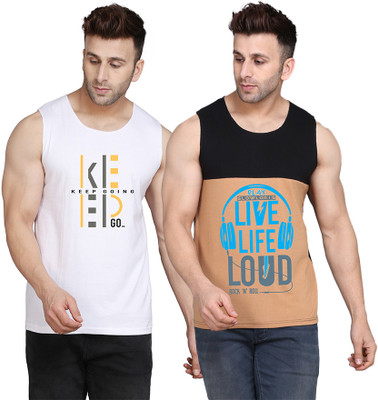 SLOWLORIS Printed Men Scoop Neck Black, Beige, White T-Shirt